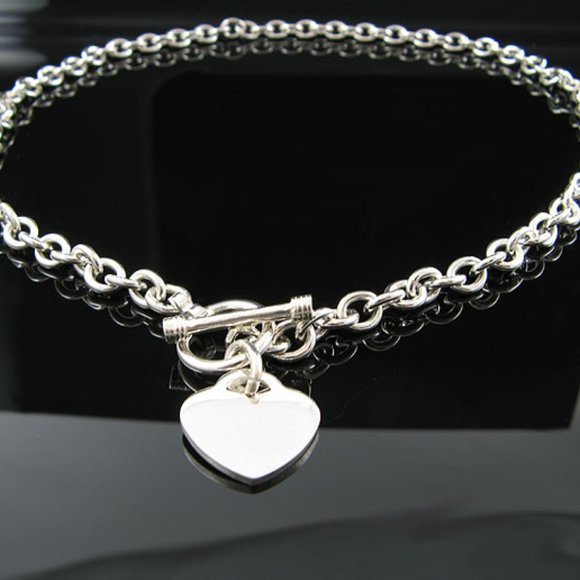 Genuine 18” Solid .925 Sterling Silver Toggle Heart Necklace - Picture 3 of 3